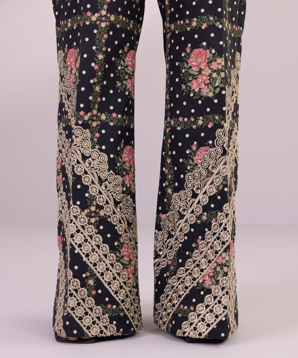 Women's Pret Cambric Black Printed Boot cut Pants