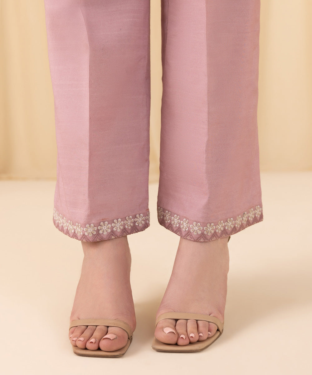 Women's Unstitched Embroidered Georgette Chiffon Pink 3 Piece Suit