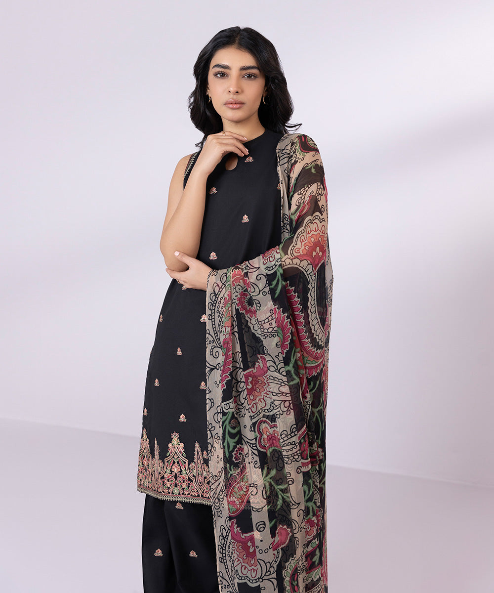 Viscose Chiffon Black Printed Dupatta