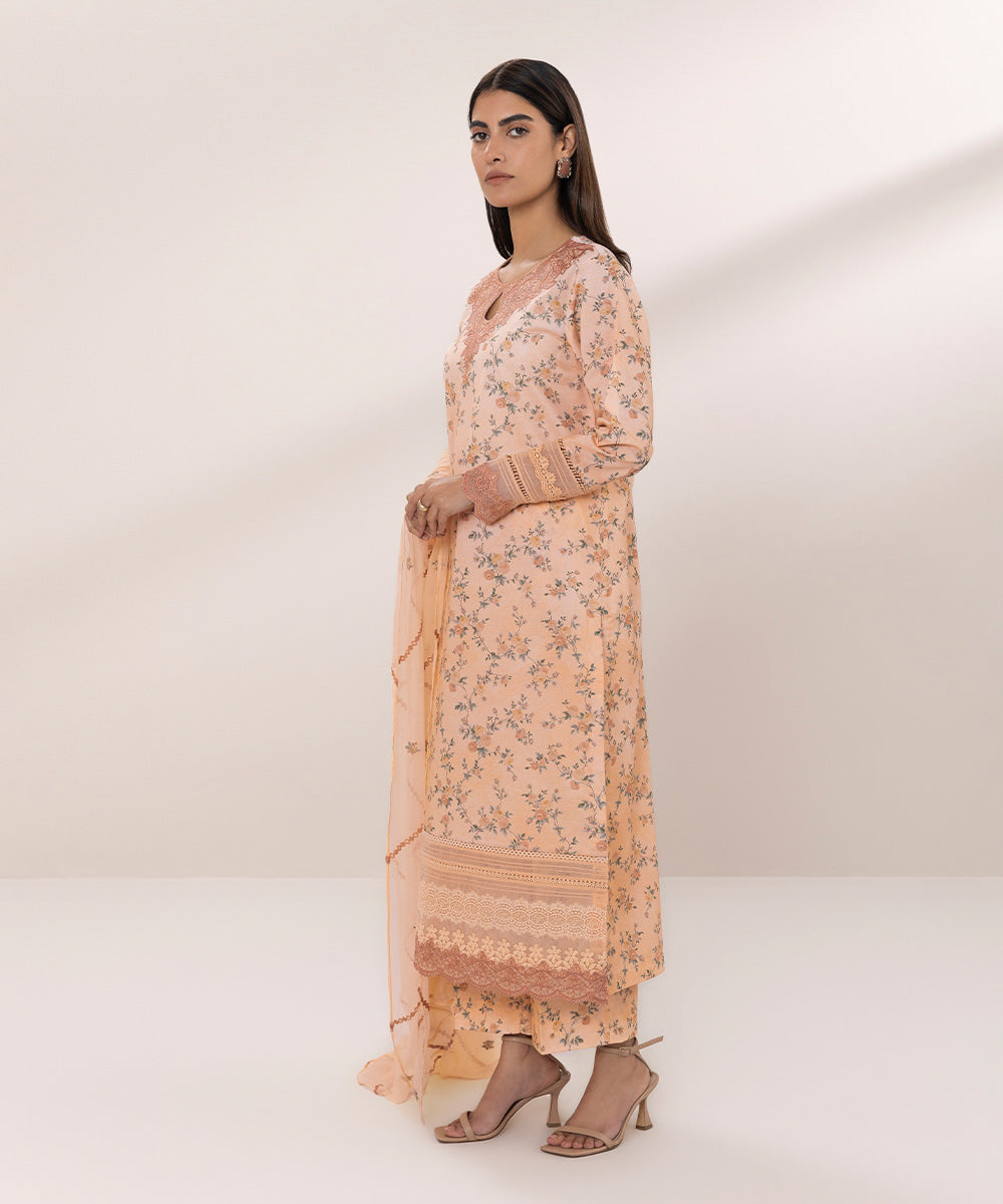 Women's Unstitched Lawn Embroidered Pink 3 Piece Suit