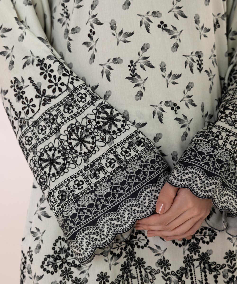 Women's Unstitched Fine Cotton Satin Embroidered Multi 3 Piece Suit