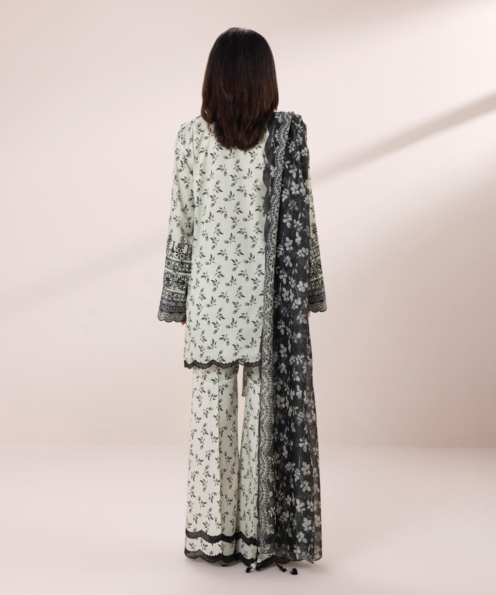Women's Unstitched Fine Cotton Satin Embroidered Multi 3 Piece Suit