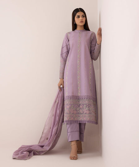 Women's Unstitched Lawn Embroidered Purple 3 Piece Suit