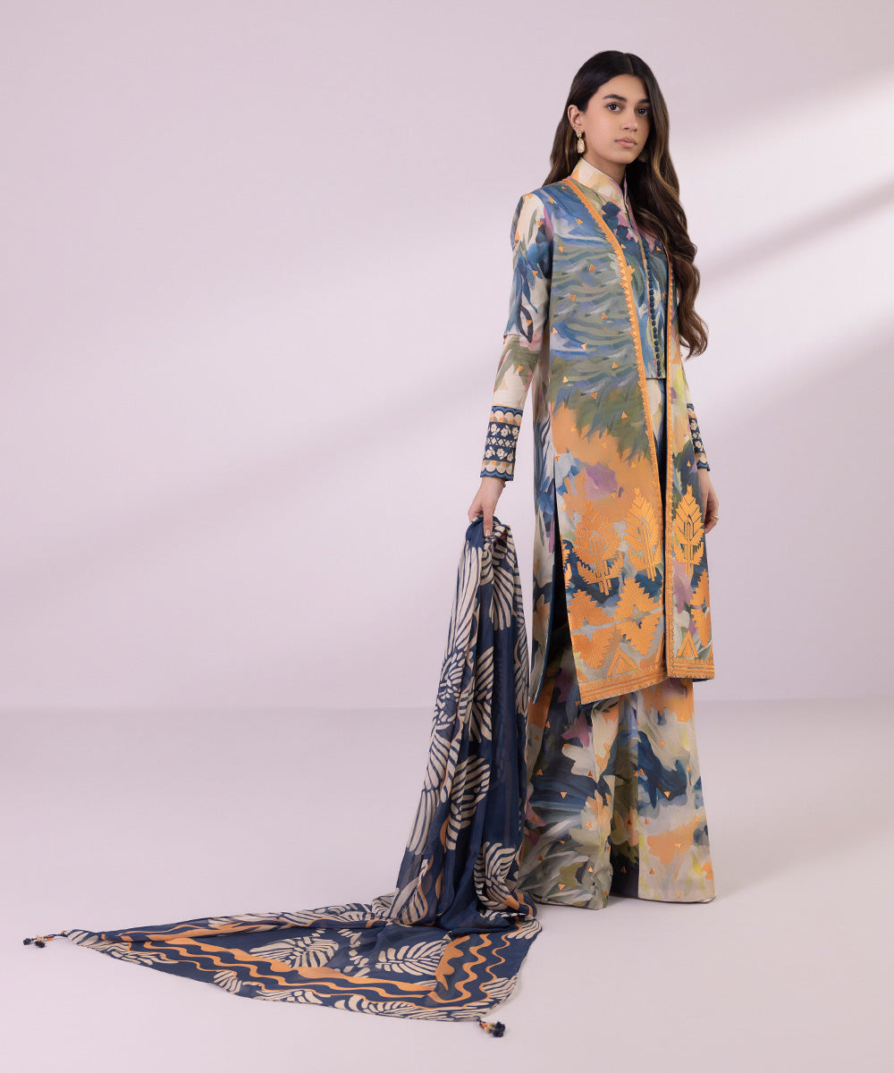 Women's Unstitched Lawn Embroidered Multi 3 Piece Suit