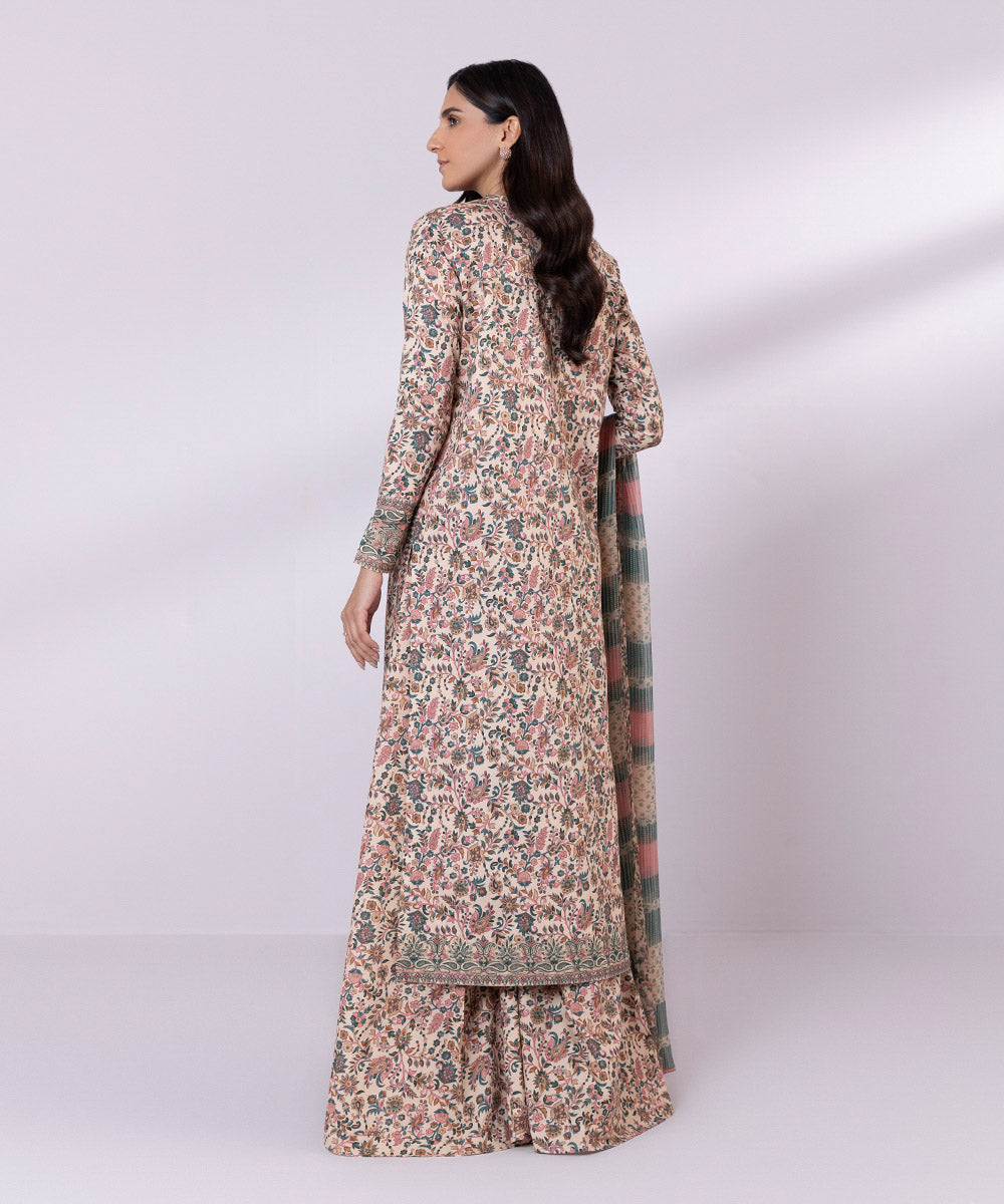 Women's Unstitched Lawn Embroidered Tender Peach 3 Piece Suit