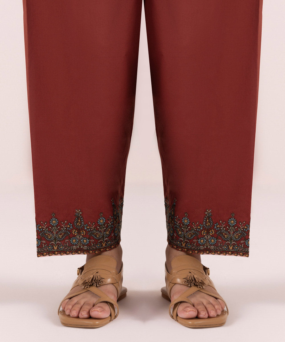 Women's Pret Cambric Red Embroidered Shalwar