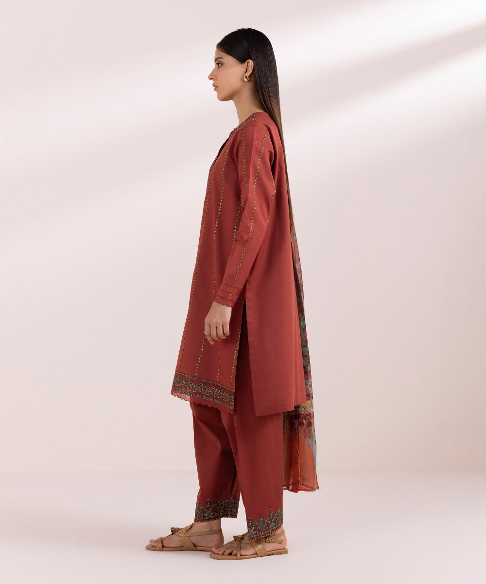 Women's Pret Cambric Red Embroidered Shalwar