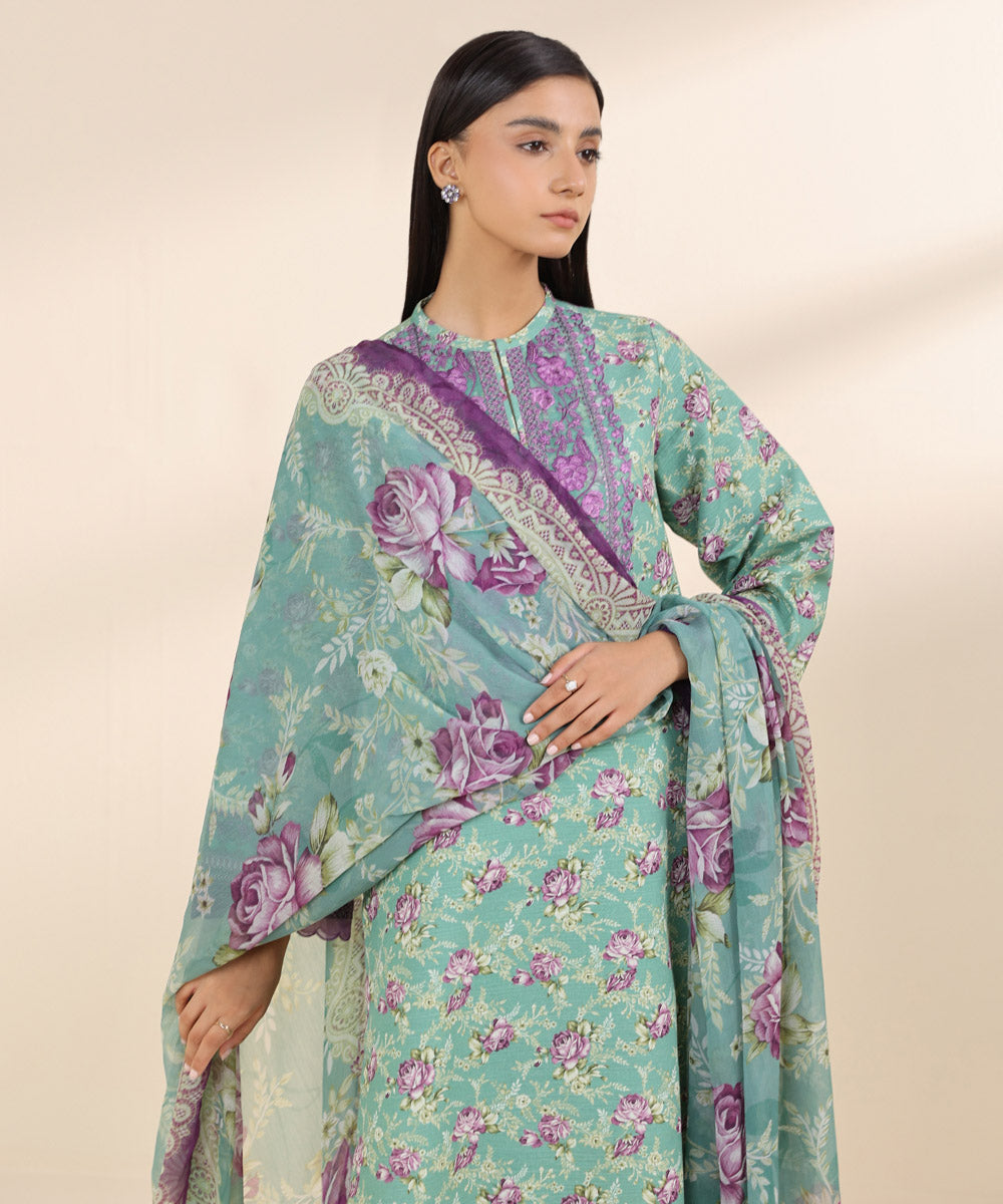 Women's Unstitched Khaddar Blue Embroidered 3 Piece Suit 