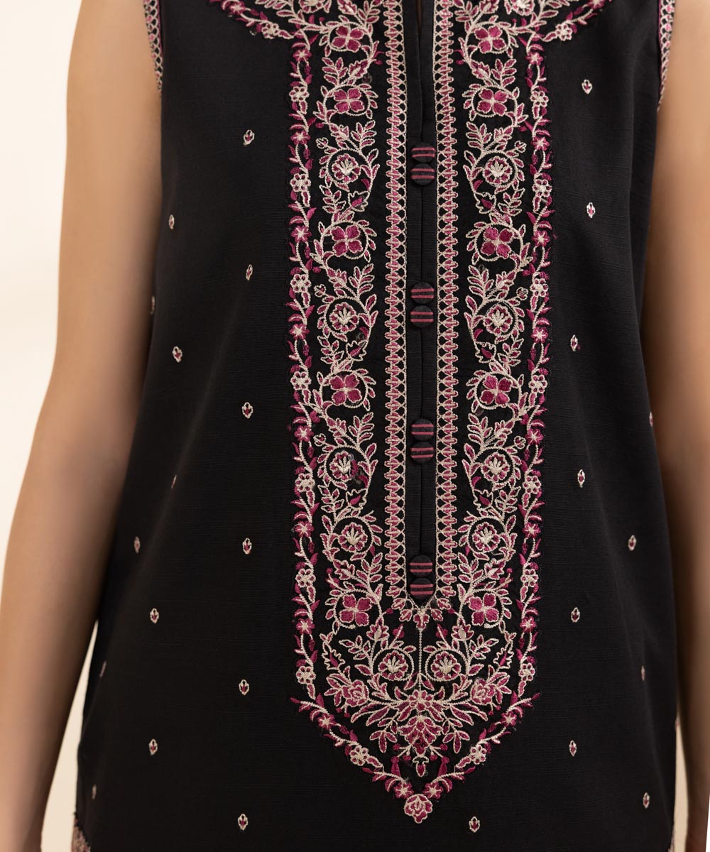 Women's Unstitched Khaddar Black Embroidered 3 Piece Suit