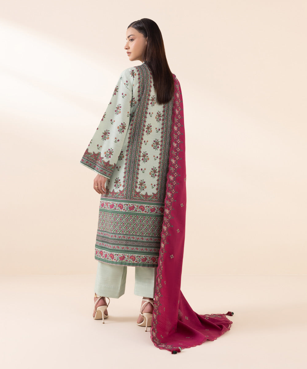 Women's Unstitched Khaddar Multi Embroidered 3 Piece Suit