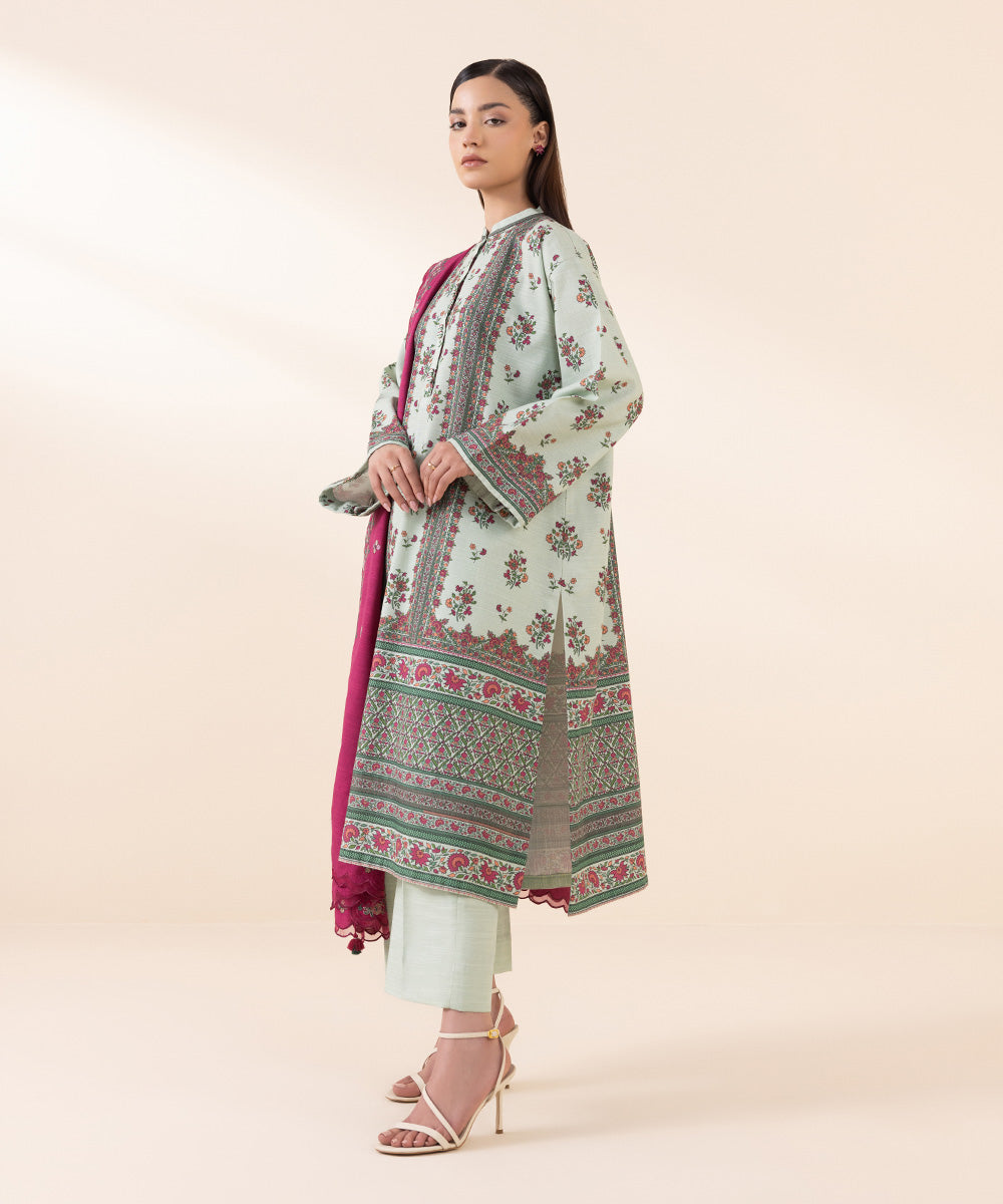 Women's Unstitched Khaddar Multi Embroidered 3 Piece Suit