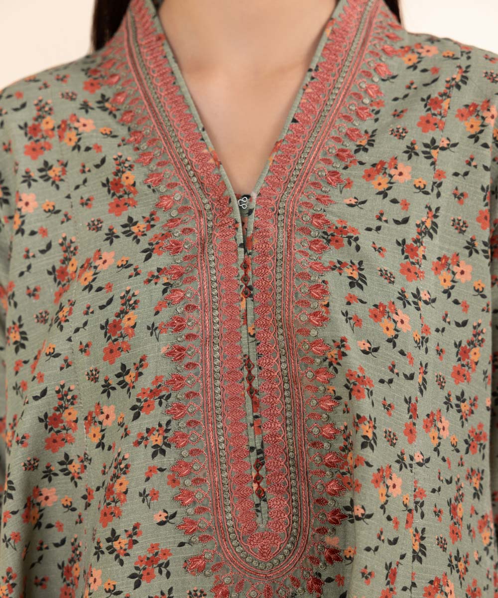 Women's Unstitched Khaddar Multi Embroidered 3 Piece Suit 