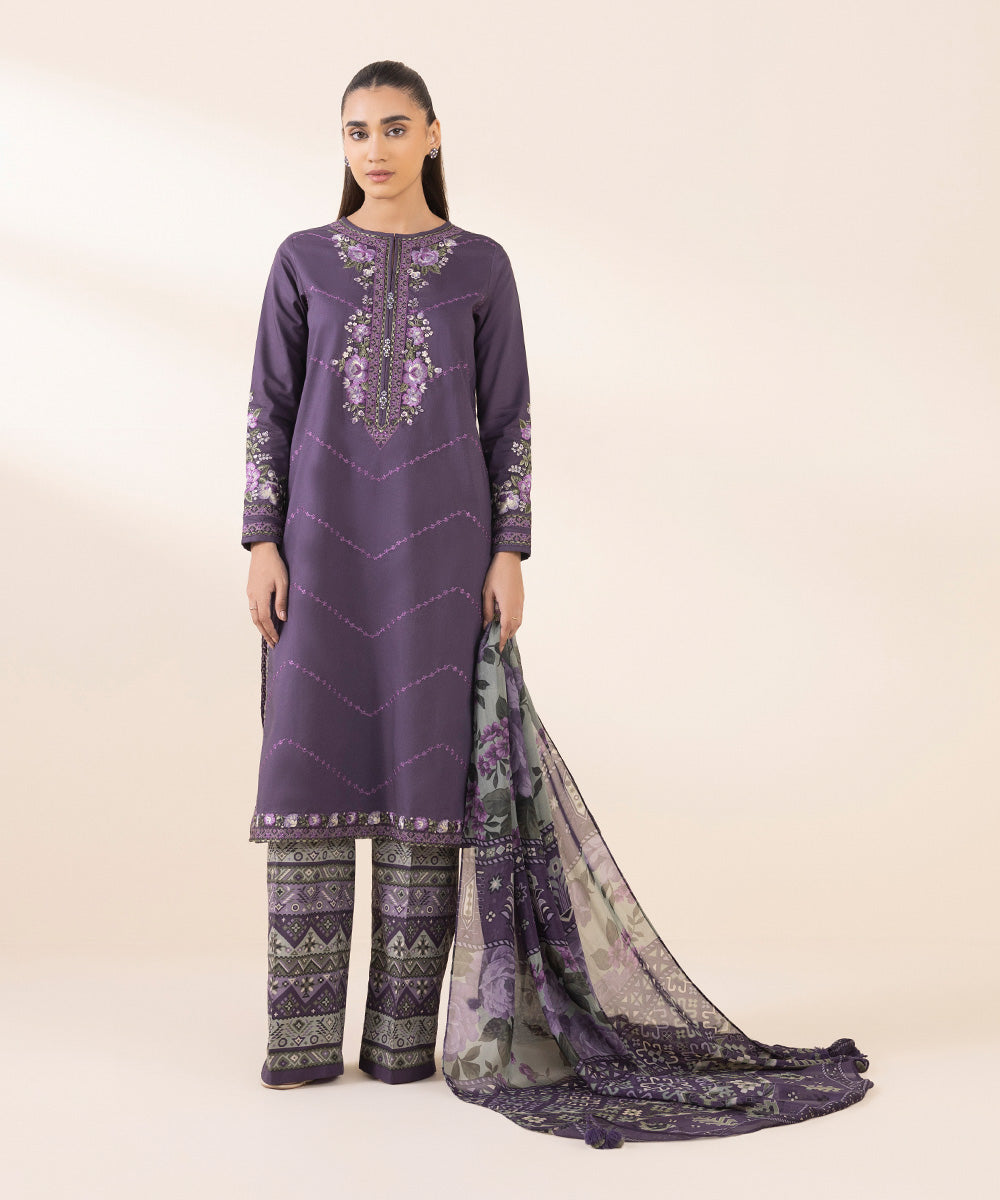 3 Piece - Embroidered Cotton Suit