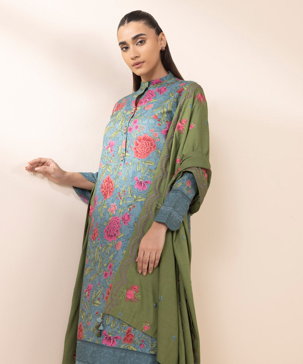 3 Piece - Embroidered Linen Suit