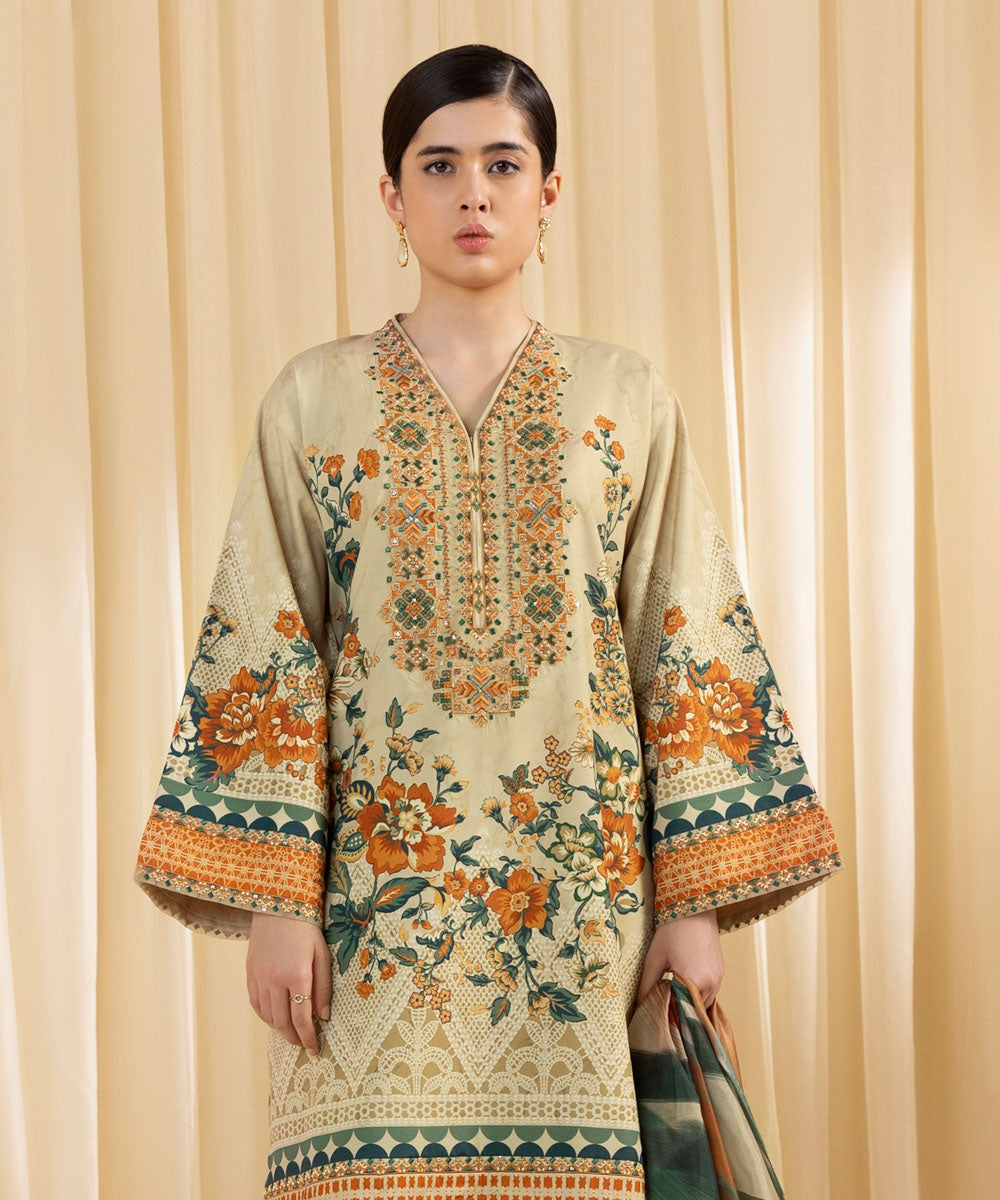 Women's Unstitched Embroidered Blended Grip Silk Multi 3 Piece Suit