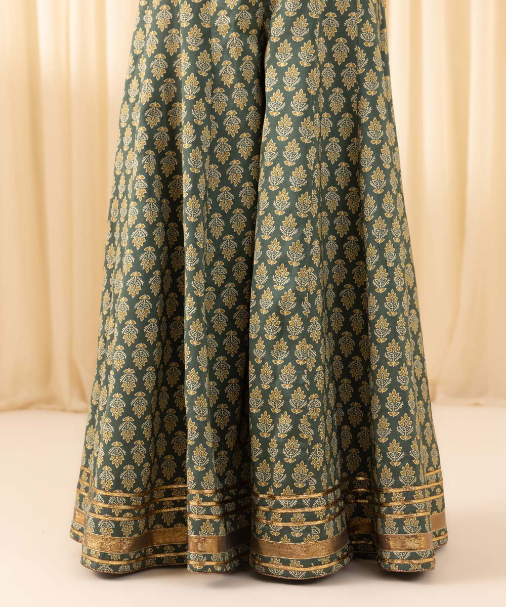 Women's Unstitched Embroidered Viscose Raw Silk Green 3 Piece Suit