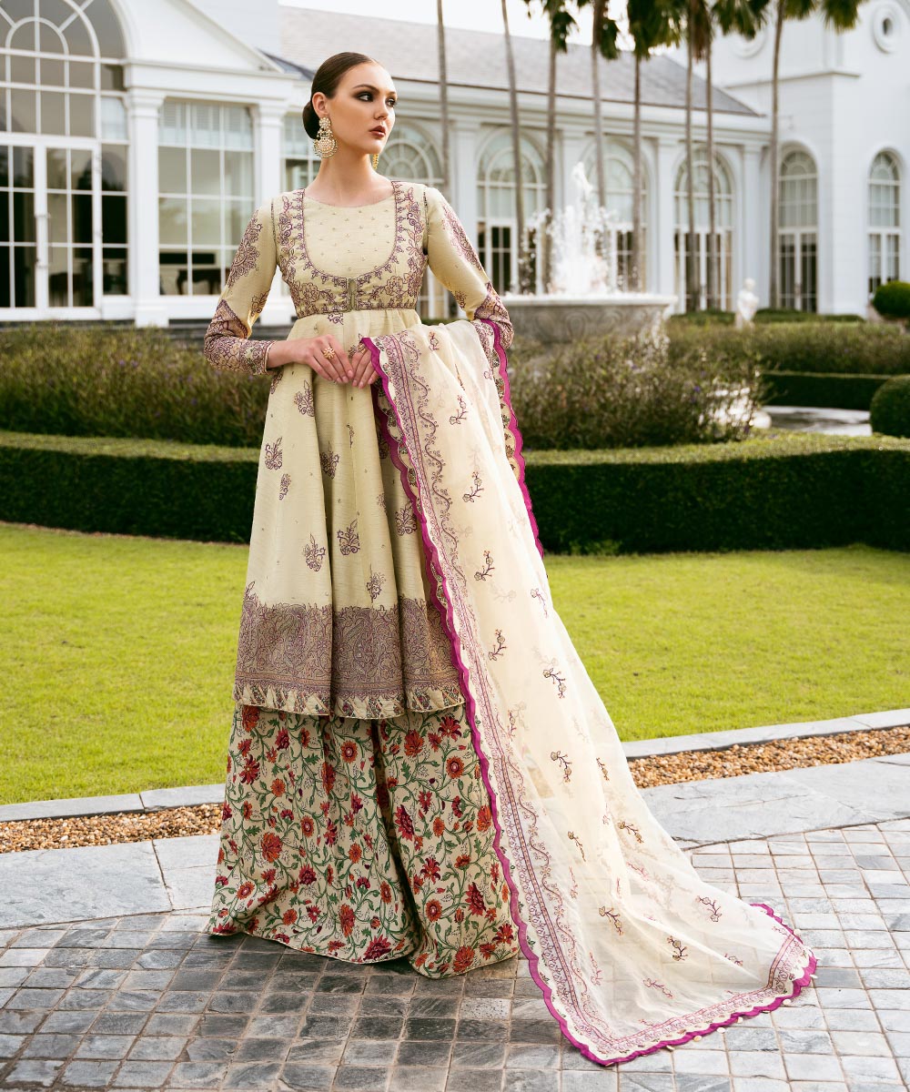 Women's Unstitched Embroidered Viscose Raw Silk Multi 3 Piece Suit