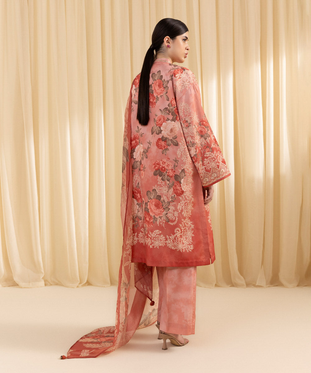 Women's Unstitched Embroidered Blended Grip Silk Pink 3 Piece Suit