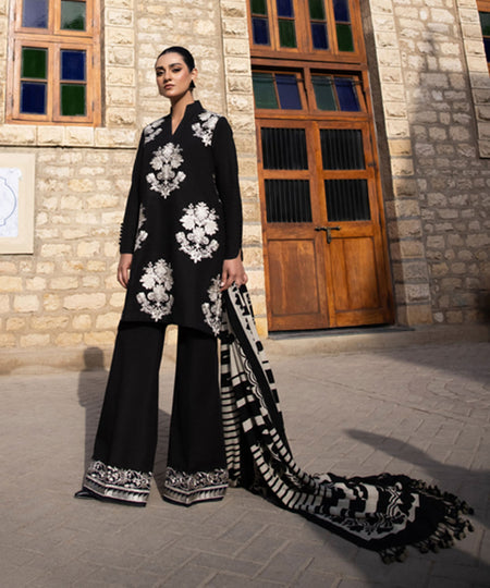 Women's Winter Unstitched Khaddar Black 3 Piece Suit