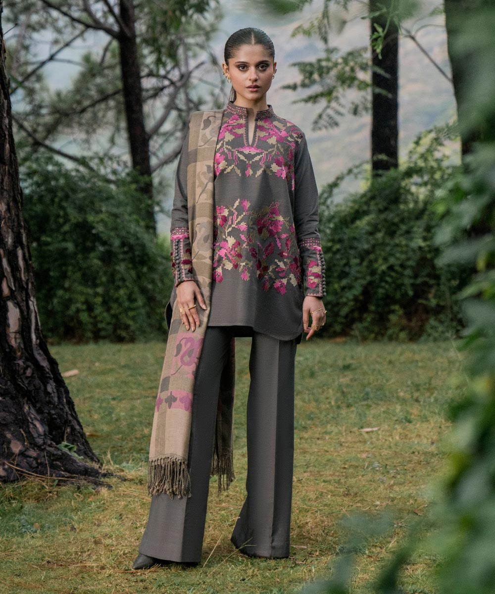 3 Piece - Embroidered Khaddar Suit