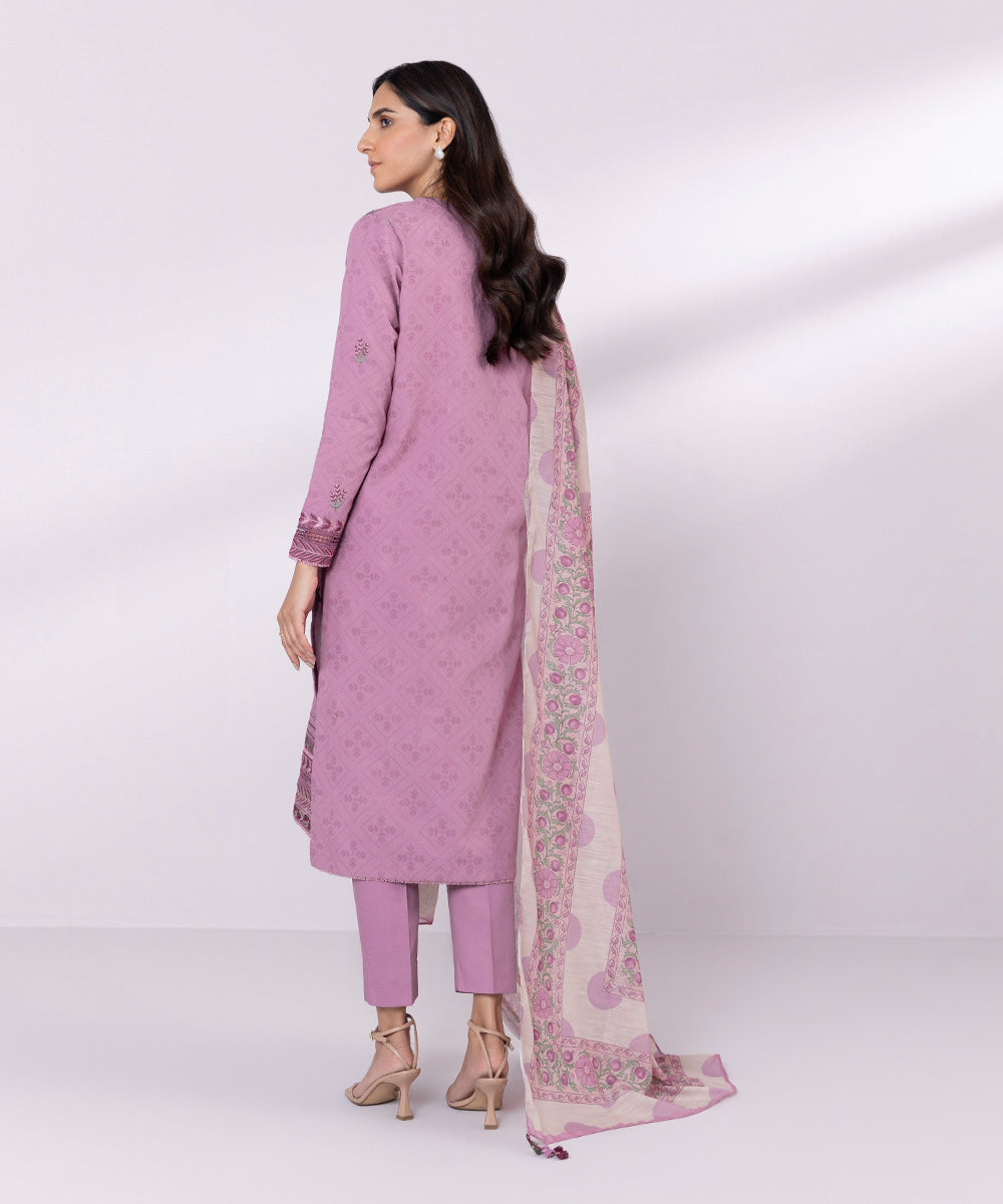 Women's Unstitched Cotton Jacquard Embroidered Light Purple 3 Piece Suit