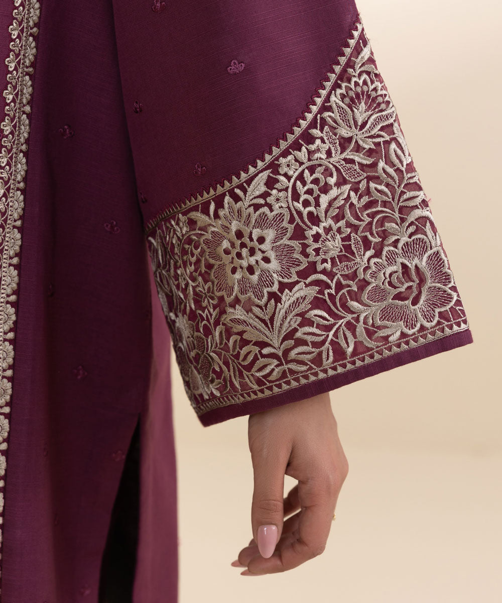 Women's Unstitched Khaddar Embroidered Purple 3 Piece Suit