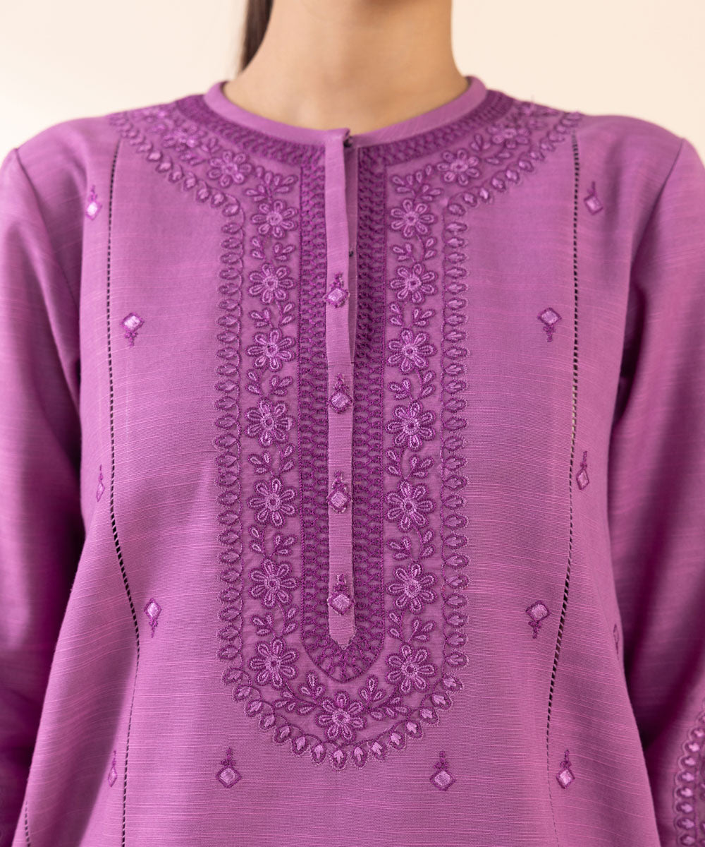 Women's Unstitched Khaddar Purple Embroidered 3 Piece Suit