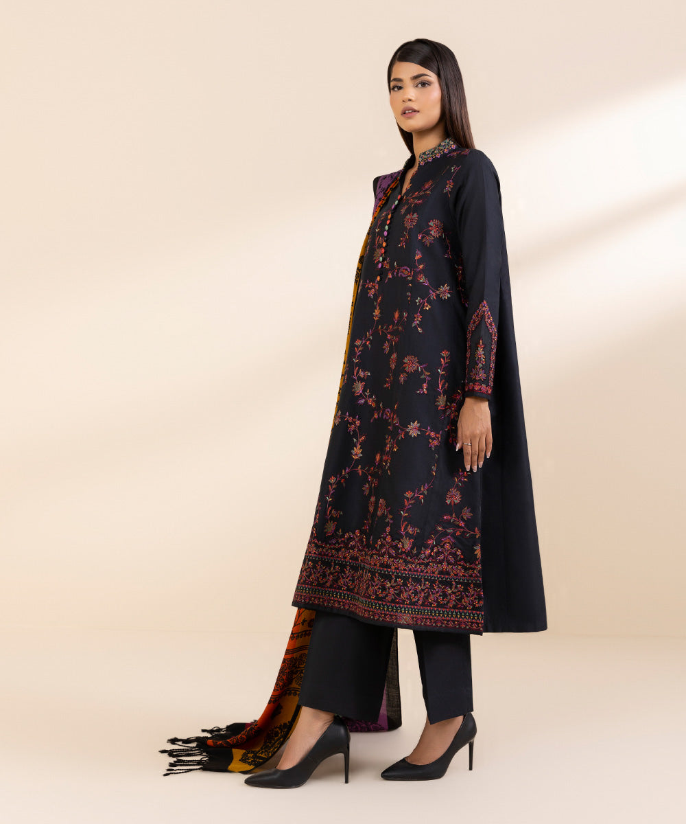 Women's Unstitched Twill Embroidered Multi 3 Piece Suit