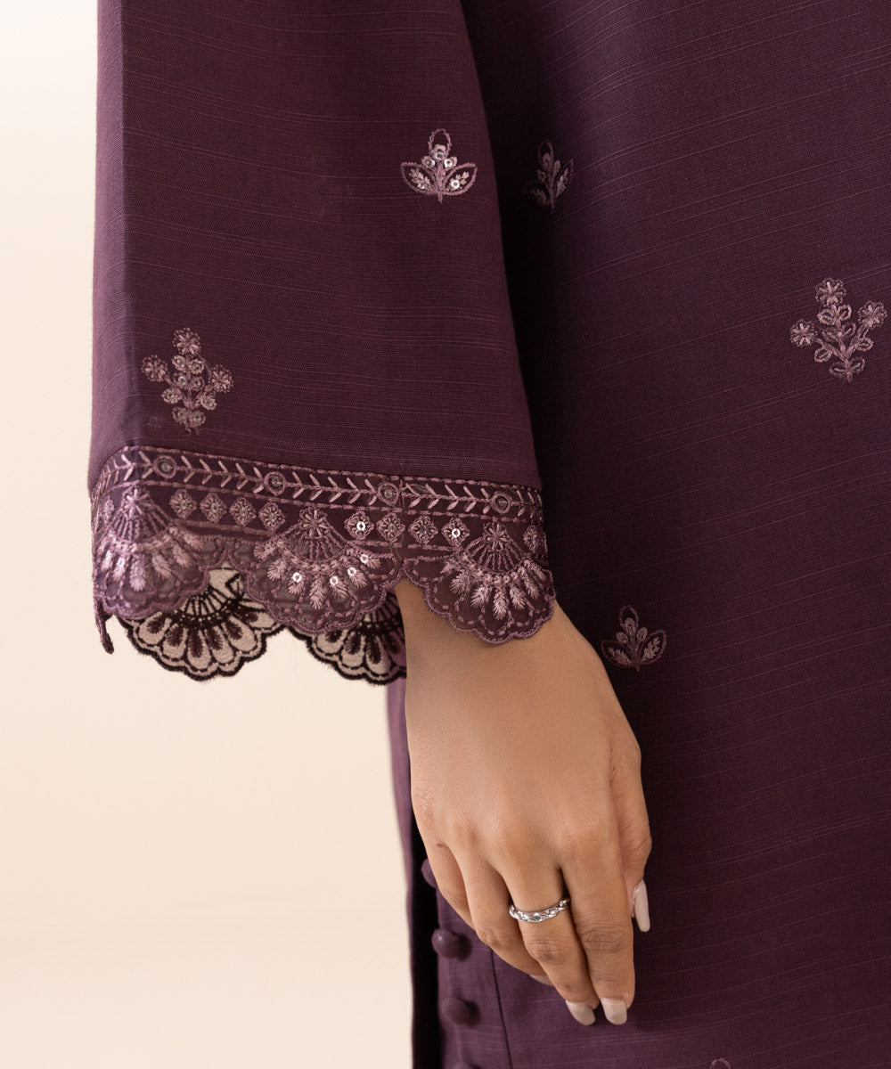 Women's Unstitched Light Khaddar Purple Embroidered 3 Piece Suit