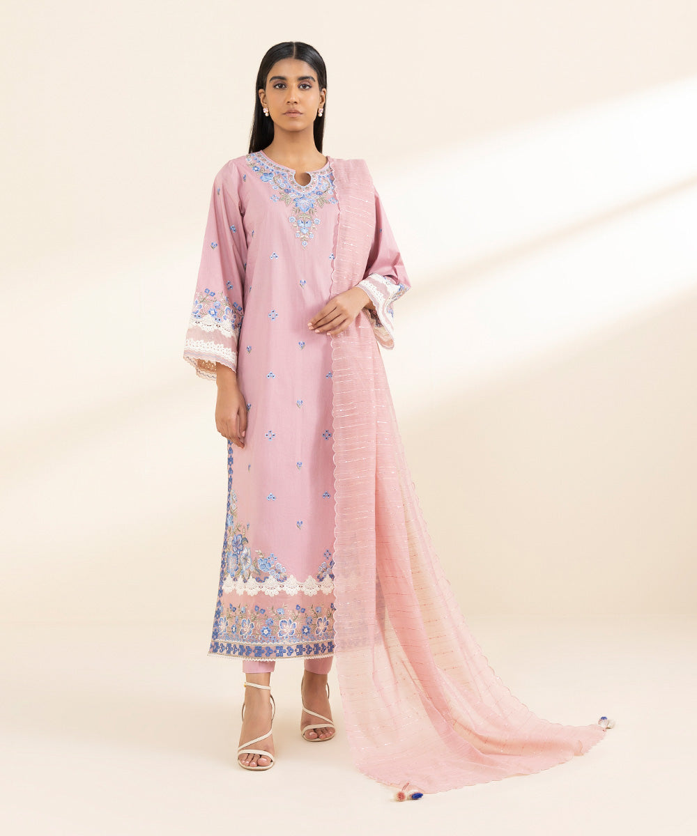 3 Piece - Embroidered Cotton Suit