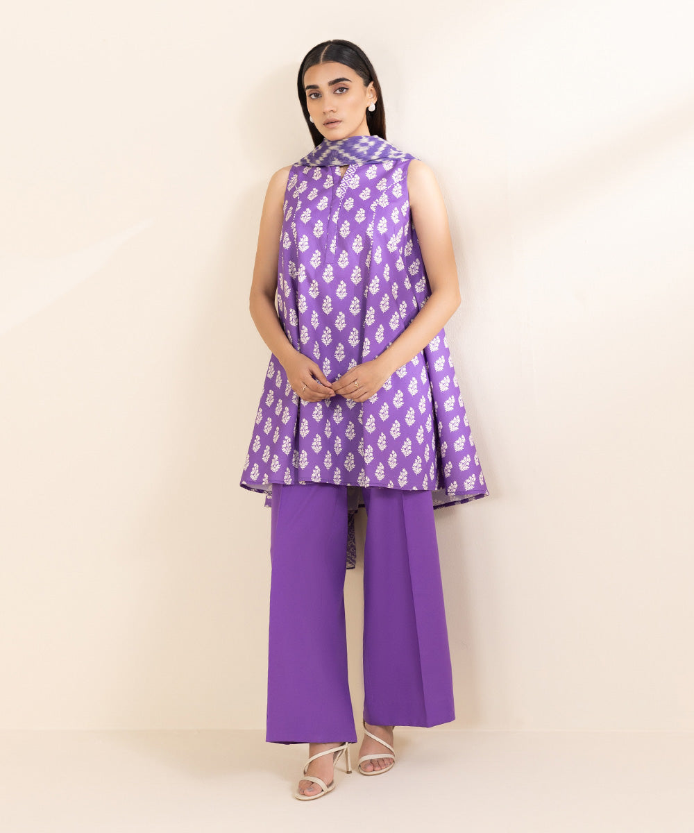 Women's Unstitched Lawn Purple Printed 3 Piece Suit