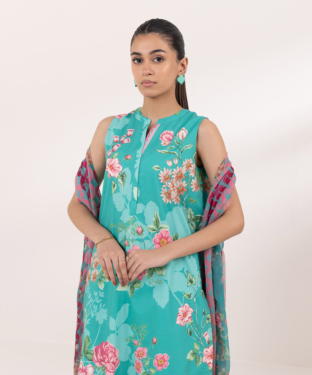 Women's Pret Lawn Printed Blue Straight Shirt