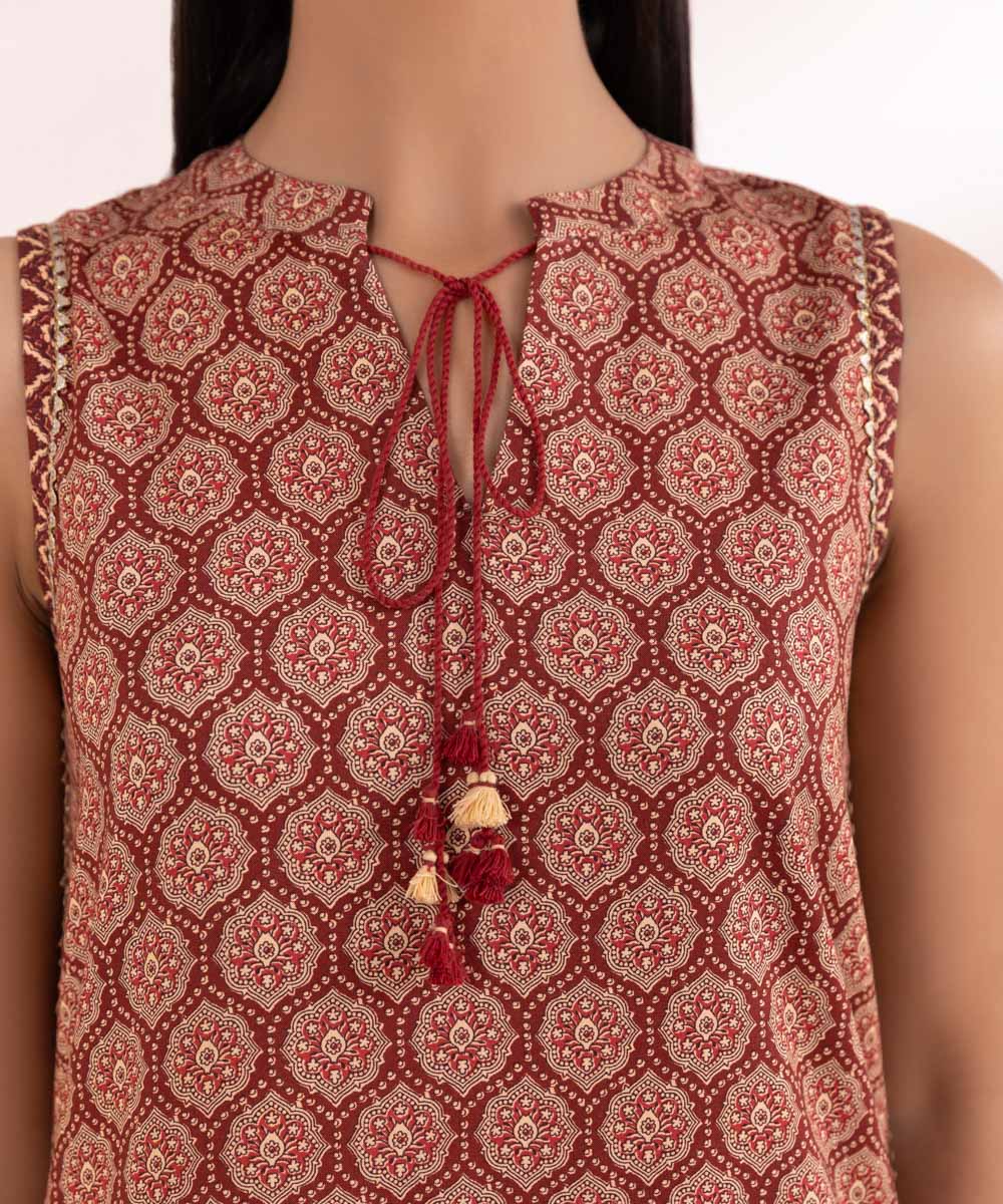 Women's Pret Arabic Lawn Printed Red A-Line Shirt