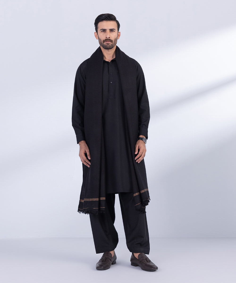 Men's Unstitched Black Premium Shawl Full Suit Fabric