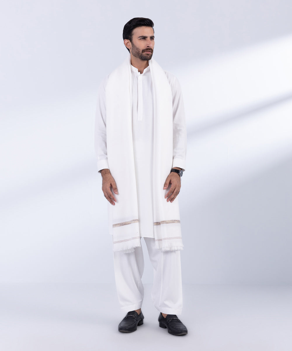 Men's Unstitched White Premium Shawl Full Suit Fabric