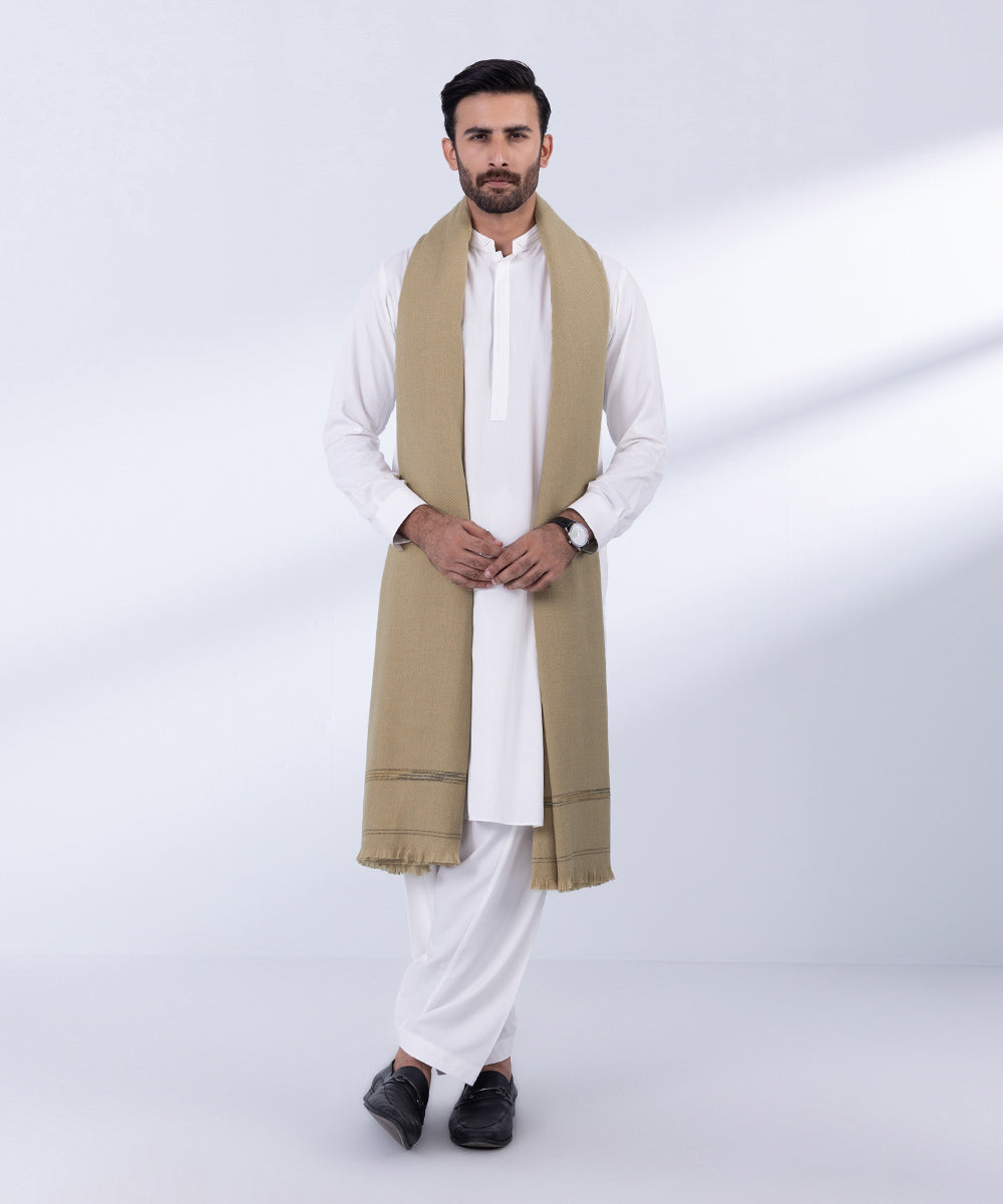 Men's Unstitched Beige Premium Shawl Full Suit Fabric