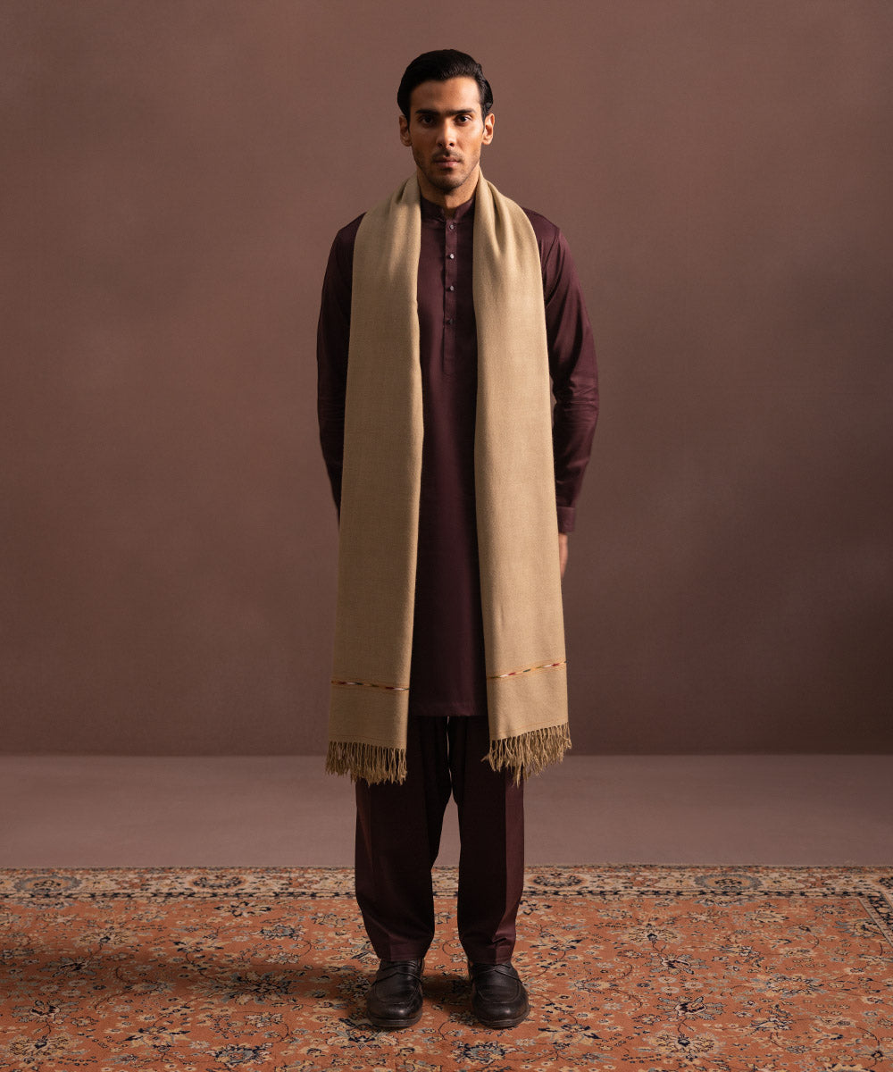 Men's Unstitched Light Camel Luxury Wool Shawl Full Suit Fabric