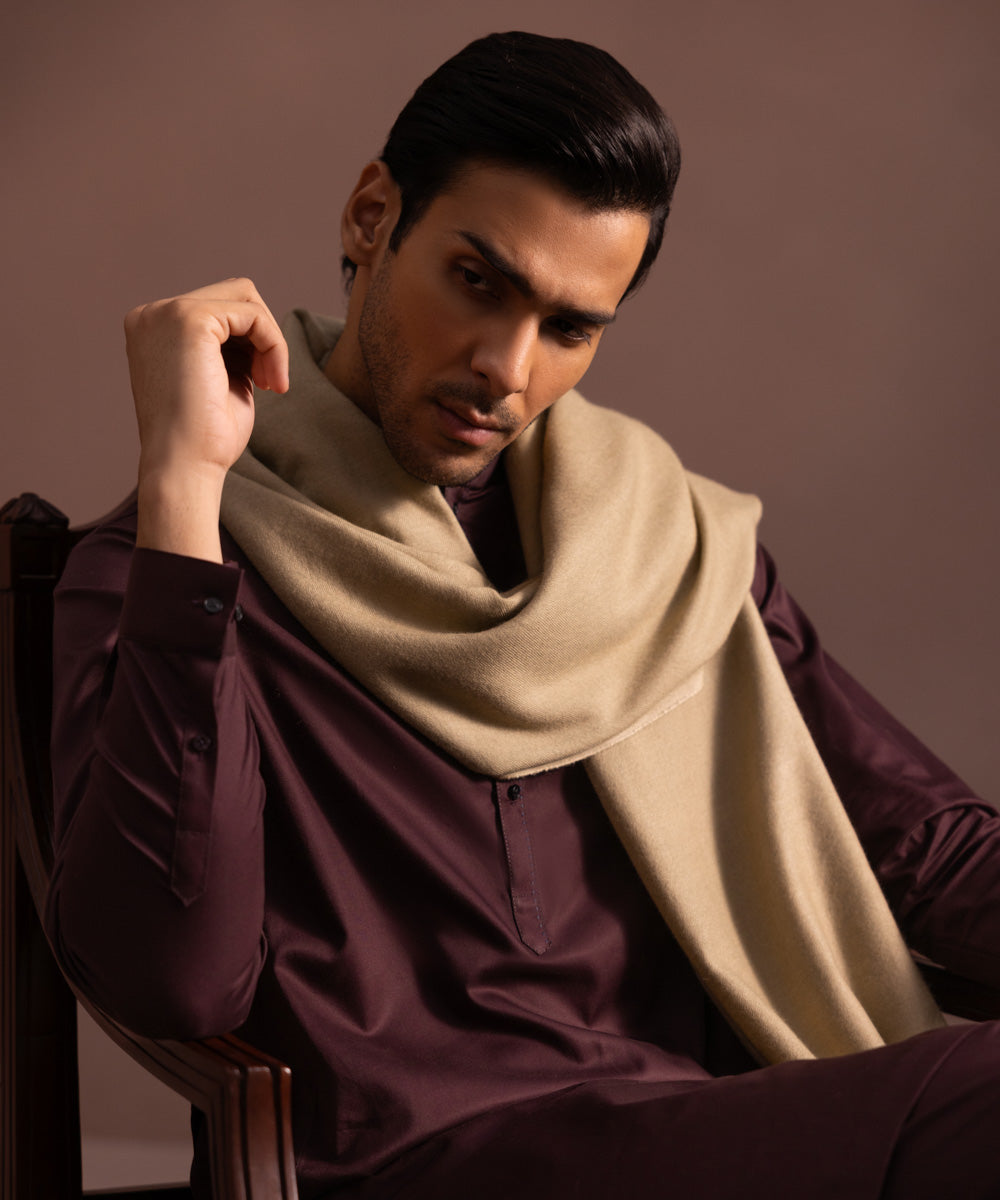 Men's Unstitched Light Camel Luxury Wool Shawl Full Suit Fabric