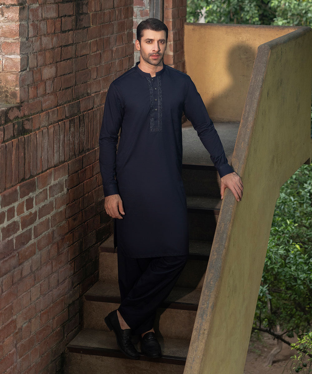 Mens Unstitched Indigo Egyptian Cotton full suit fabric