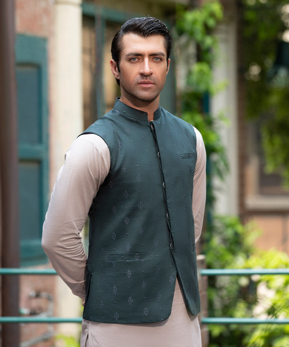 Mens Unstitched Dark Green Fine Cotton full suit fabric