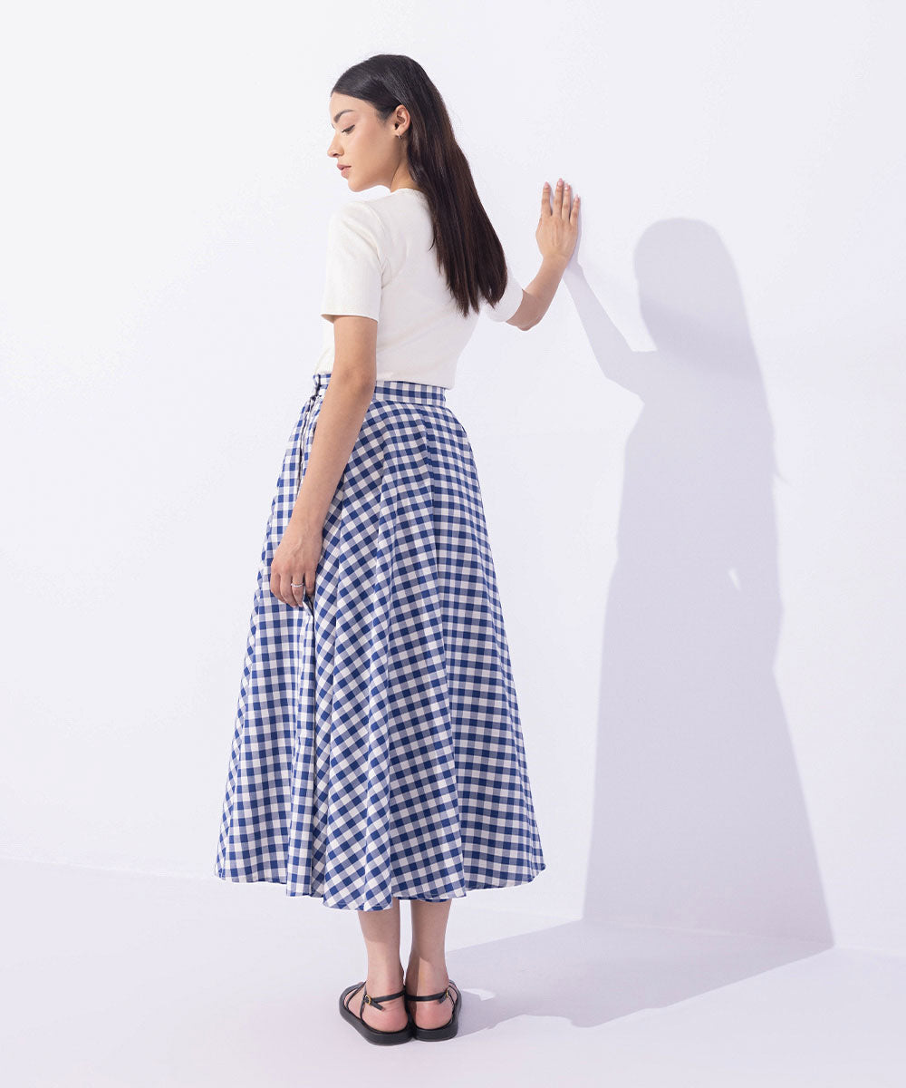 Women's Western Wear Blue Gingham Full-Circle Skirt