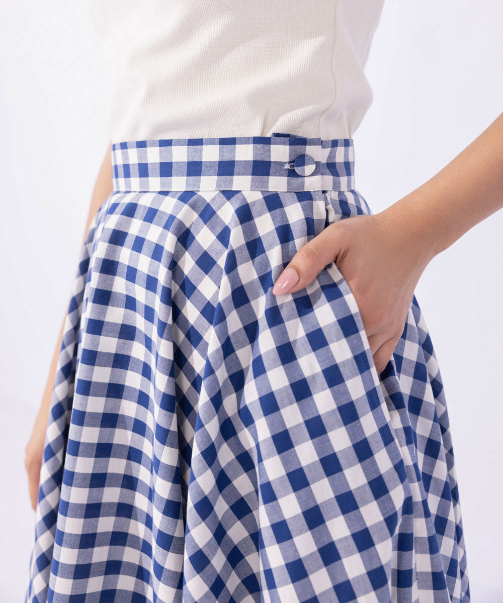 Women's Western Wear Blue Gingham Full-Circle Skirt