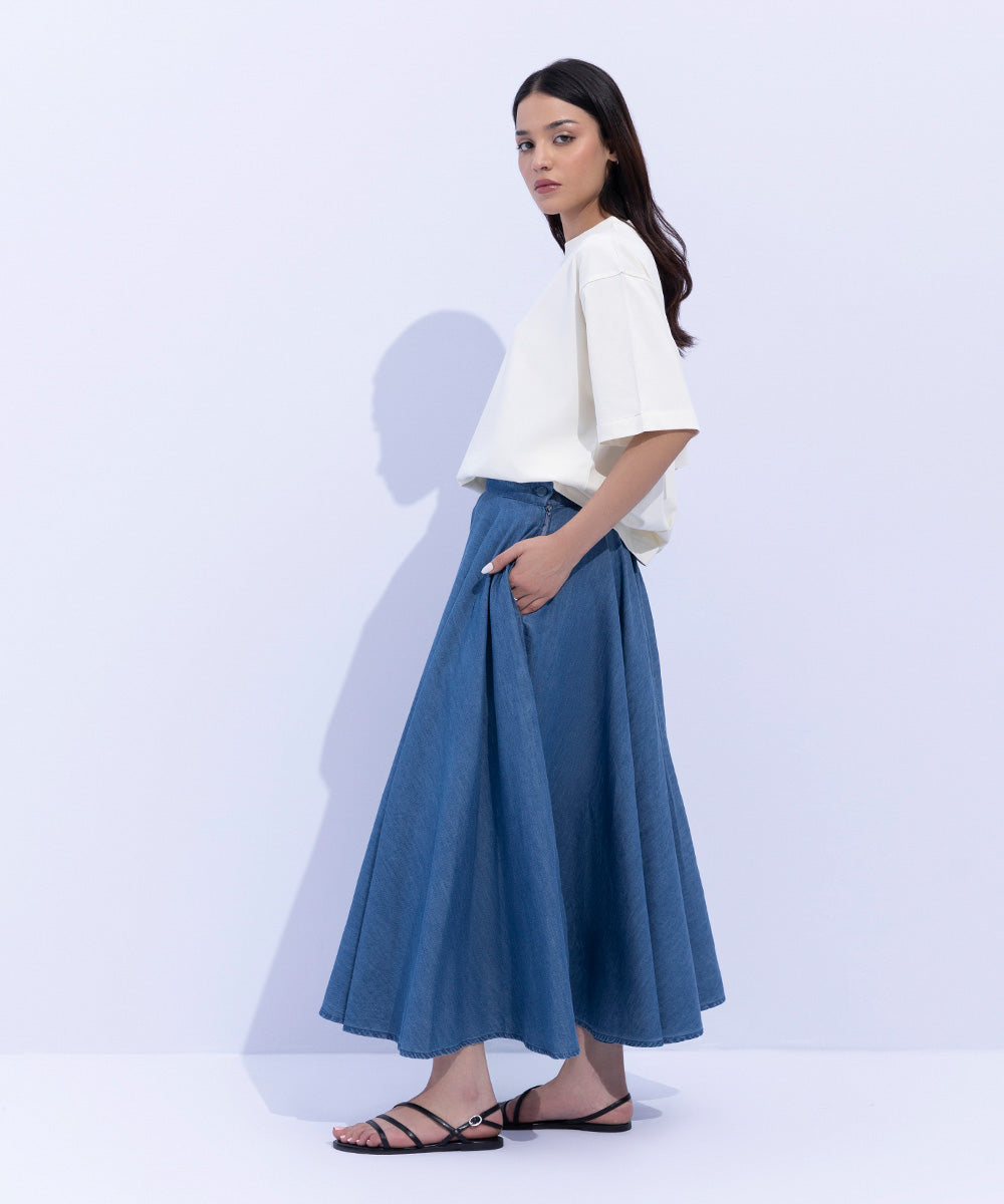 Women's Western Wear Blue Skirt