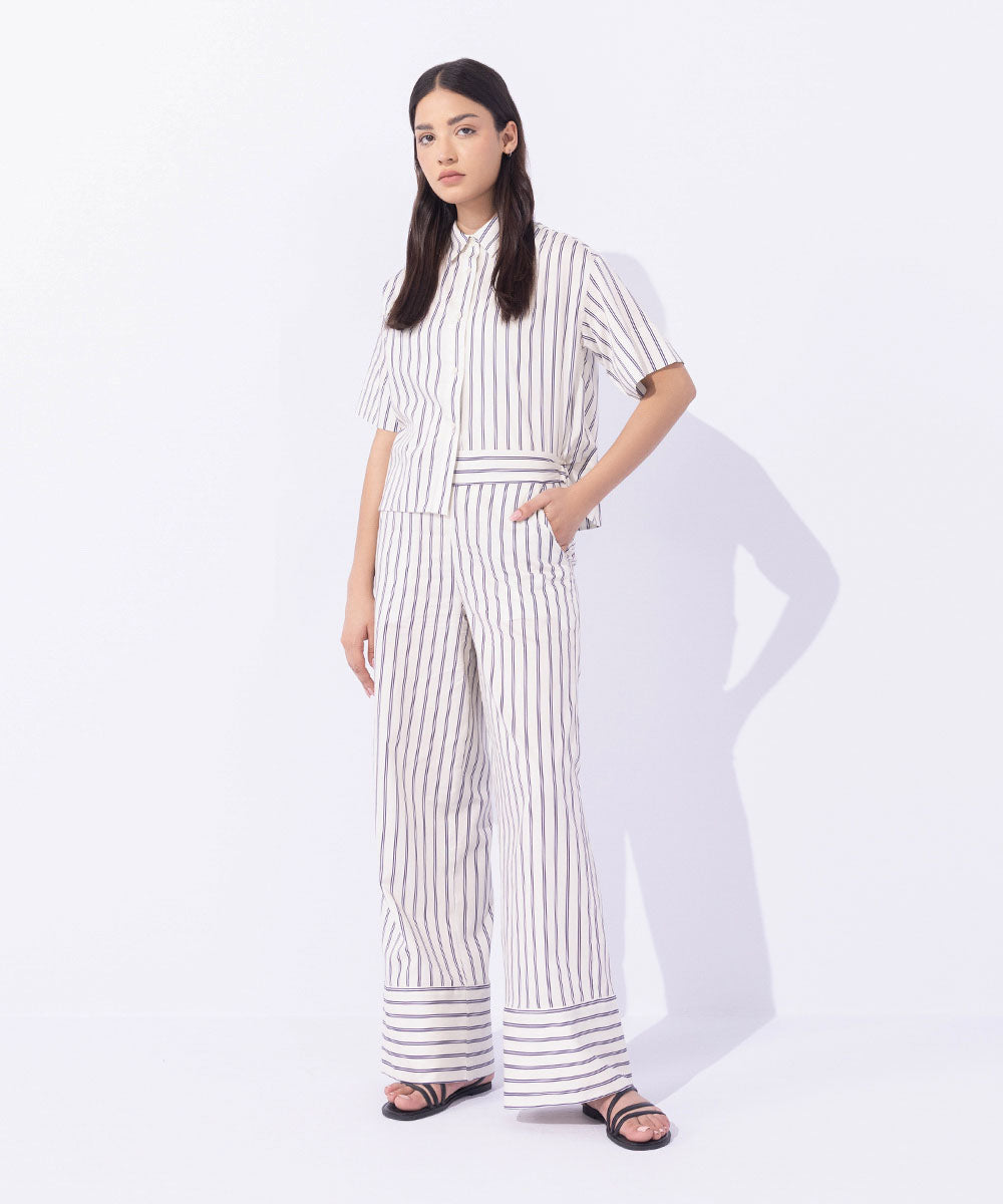 Women's Western Wear White Striped Trousers