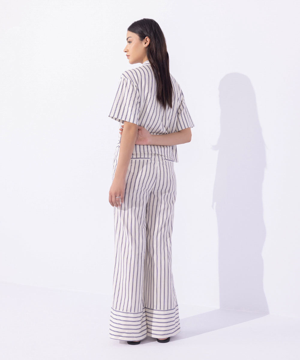 Women's Western Wear White Striped Trousers