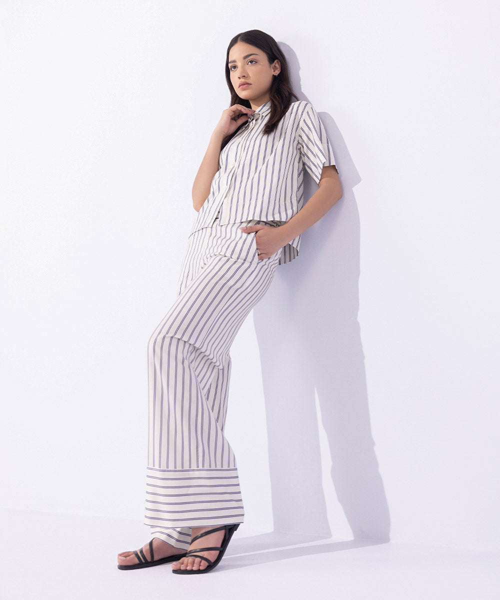 Women's Western Wear White Striped Trousers