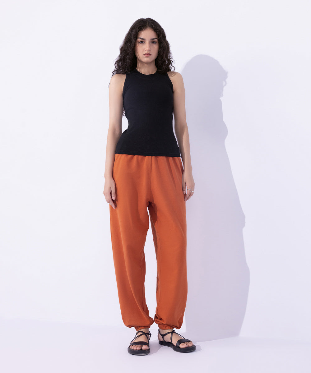 Women's Western Wear Orange Loose-Fit Jogger Trousers