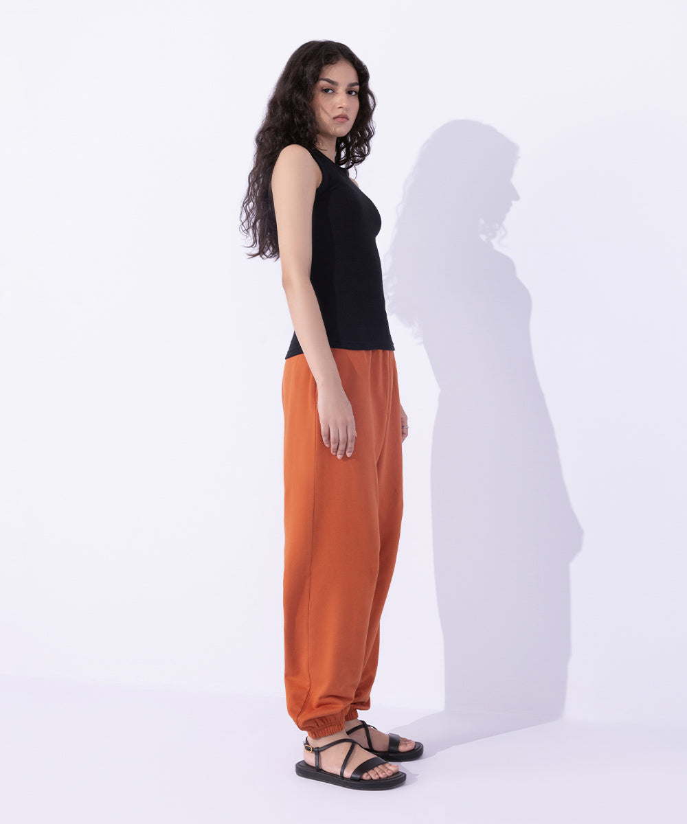 Women's Western Wear Orange Loose-Fit Jogger Trousers