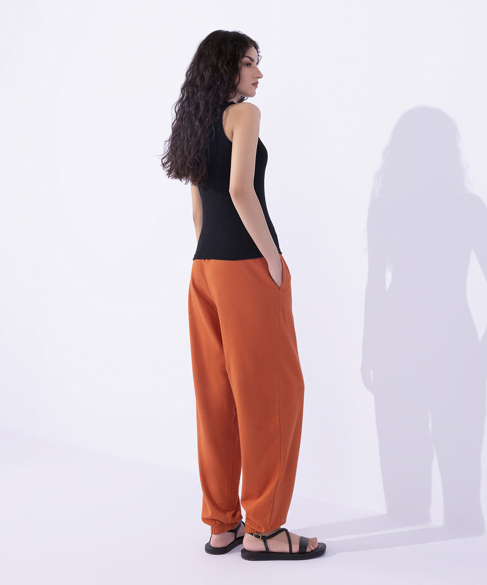 Women's Western Wear Orange Loose-Fit Jogger Trousers