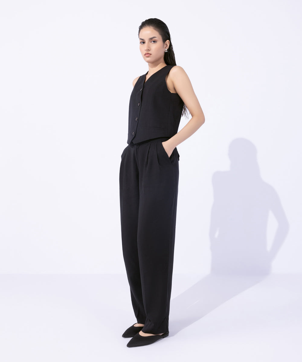 Women's Western Wear Black Tailored Slouchy Trousers